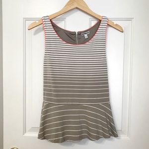 Express tan, white, pink striped peplum tank